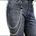 Catena per pantaloni e jeans, catena  tripla, attacco in pelle di vacchetta concia vegetale, 2 catene argento e 1 canna di fucile, cm.76