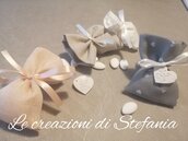 20 sacchettini porta confetti a scelta con cuore per nozze d'argento in polvere di ceramica