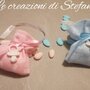 20 sacchettini porta confetti in rigatino di cotone o pannolenci con ciuccio in polvere di ceramica per nascita o battesimo