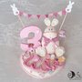 Cake topper coniglietto tea party e dolcetti in rosa personalizzabile con nome