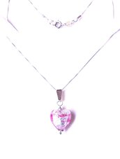 Collana argento 925,  cuore vetro murano rosa, lamina argento artigianale, regalo San Valentino, donna, compleanno, 