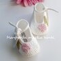 Scarpine/ballerine bianche in cotone con tulipano rosa - bambina - Battesimo - uncinetto