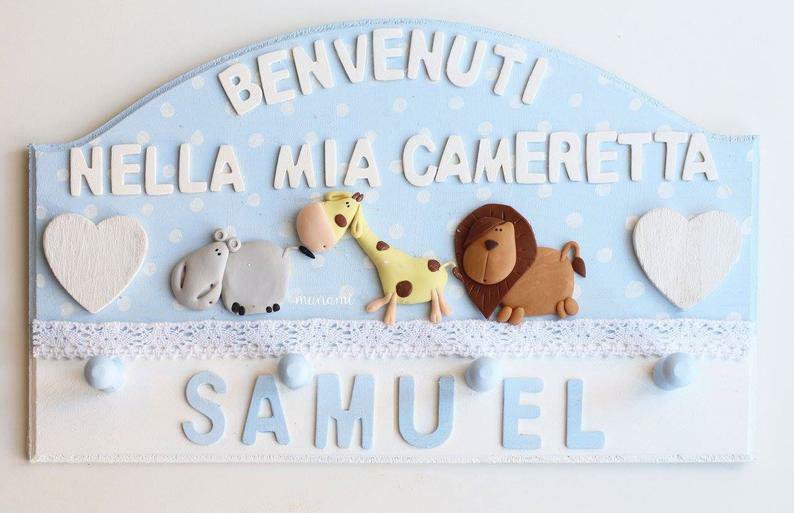 Navaris Appendiabiti Bambini da Muro - Attaccapanni Cameretta Bimbi in Legno - A