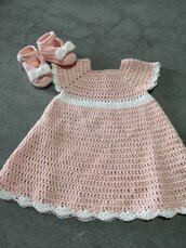 Vestito e scarpette cotone, rosa e bianco 