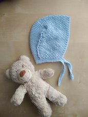 Cuffia neonato ai ferri azzurro regalo nascita fatta a mano corredino bebè cuffietta celeste lana 