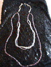 Collana con perline intrecciate viola,bianco e fucsia