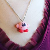 Collana in acciaio inox con ciondolo charm Kirby Nintendo game.