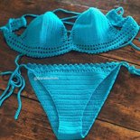 Bikini in cotone uncinetto color blu turchese 