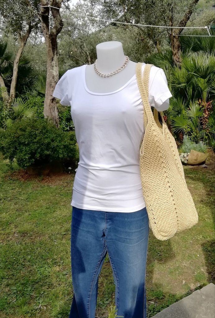 Borsa A Tracolla Donna In Uncinetto Traforato Con Ricamo Floreale - Stile Bohémien Estivo Per Viaggi E Spiaggia - 33x27 Cm