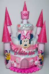 Torta di Pannolini Pampers Castello Minnie idea regalo originale e utile nascita battesimo baby shower