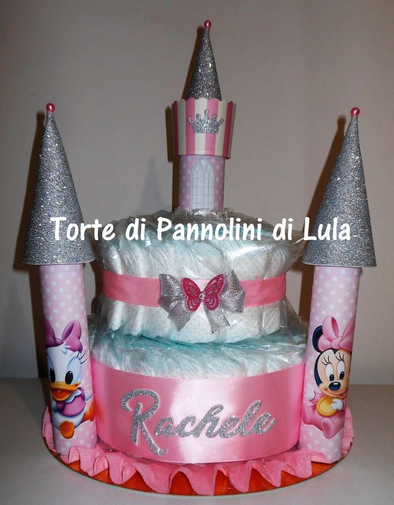 Torta Pannolini Bambina Idea Regalo - Baby Shower O Nascita, Con Nuvoletta E Fiocchi - Foto 3