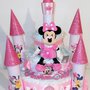 Torta di Pannolini Pampers Castello Minnie + bavaglino personalizzato + peluche femmina rosa idea regalo nascita battesimo