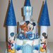 Torta di Pannolini Pampers Castello Topolino + bavaglino personalizzato maschio azzurro idea regalo originale e utile nascita battesimo