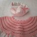 Completino prendisole baby con inserti crochet rosa talia 3 mesi.