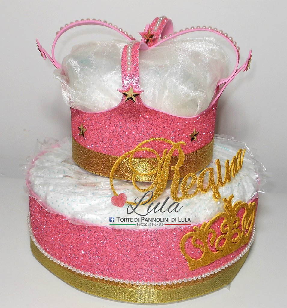 Torta Di Pannolini Per Neonato - Corona Da Principe, Regalo Nascita Bimbo (15 Pannolini) - Foto 2