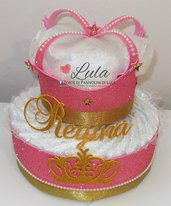 Torta di Pannolini Pampers Corona grande Re Regina principe principessa + nome idea regalo utile nascita battesimo baby shower