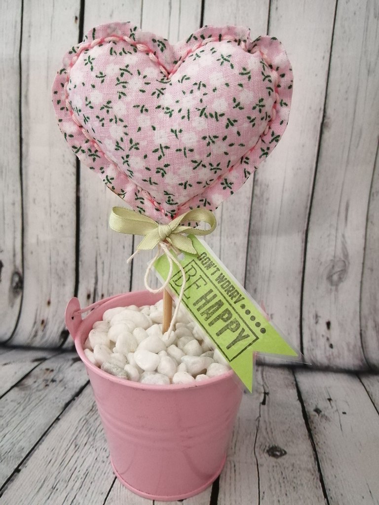 Vaso decorativo con cuore in stoffa stampata rosa Frase personalizz