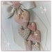 Fiocco nascita in lino bianco con rosellina e 6 cuori sui toni rosa e beige