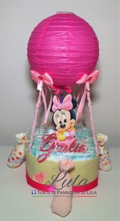 Torta di Pannolini Pampers MONGOLFIERA Minnie idea regalo nascita battesimo baby shower