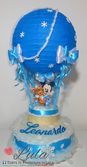 Torta di Pannolini Pampers MONGOLFIERA idea regalo nascita battesimo baby shower