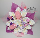 Torta di Pannolini Pampers mazzo di Fiori bouquet + catenella portaciuccio - idea regalo, nascita, battesimo, compleanno,