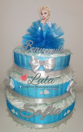 Torta di Pannolini principessa AURORA BIANCANEVE ELSA ecc femmina Pampers Baby Dry idea regalo nascita battesimo baby shower