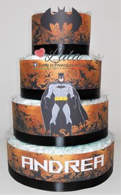 Torta di Pannolini Pampers BATMAN supereroi idea regalo, nascita, battesimo, compleanno, baby shower