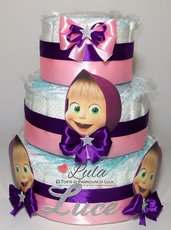 Torta di pannolini Pampers MASHA femmina idea regalo nascita battesimo baby shower