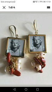 Orecchini Marilin Monroe ottone mattonella perle pietre