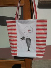 Shopping bag" Gatto" dipinta e realizzata a mano