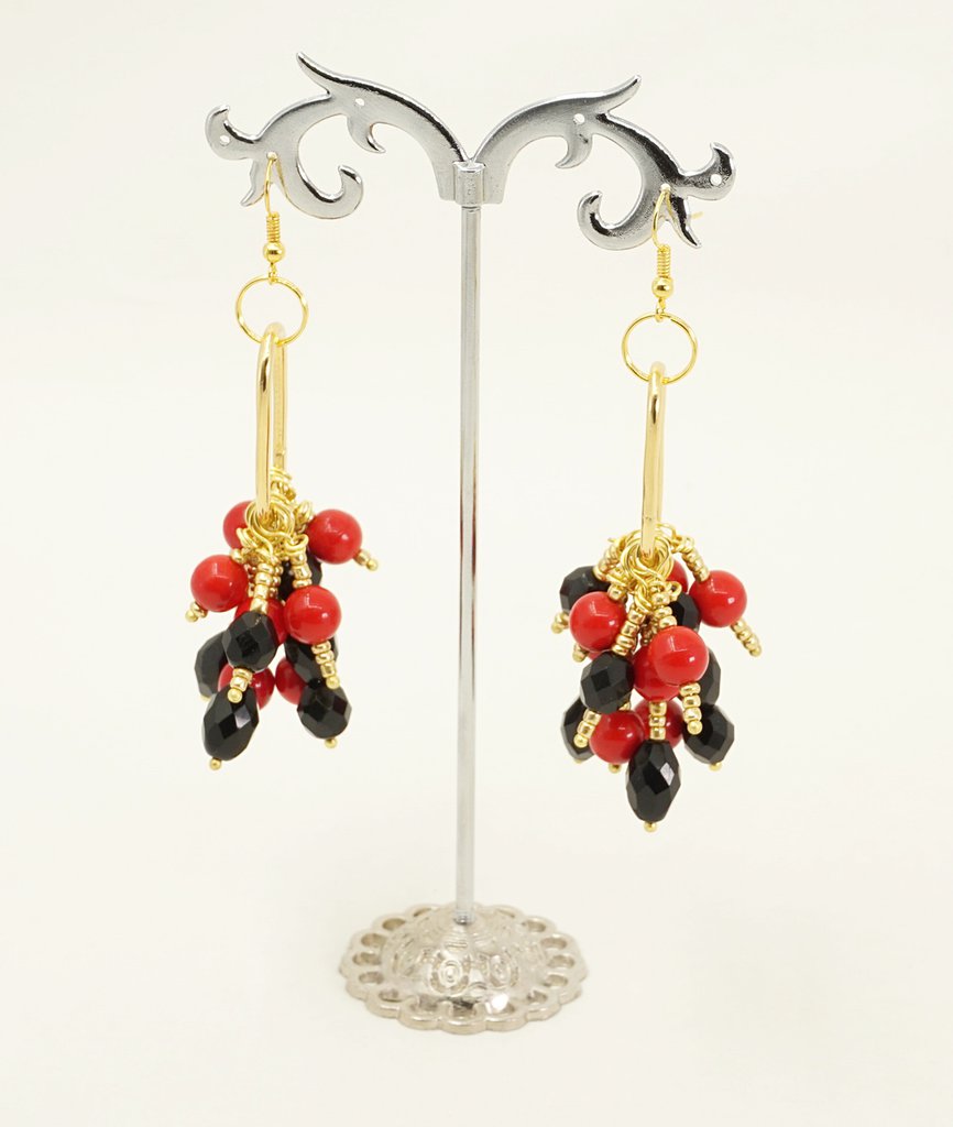 Orecchini Chandelier Riyo In Argento 925 Con Granato Rosso - Gioielli Moda Per Donna, Regalo Di Compleanno