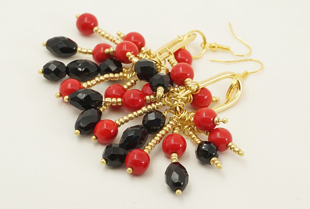 Orecchini Chandelier Riyo In Argento 925 Con Granato Rosso - Gioielli Moda Per Donna, Regalo Di Compleanno