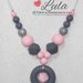 Collana allattamento rosa grigio dentizione massaggiagengive bijoux neomamma idea regalo nascita battesimo baby shower