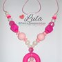 Collana allattamento rosa fucsia bianco perla dentizione massaggiagengive bijoux neomamma idea regalo nascita battesimo baby shower