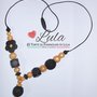 Collana allattamento oro nero fiore dentizione massaggiagengive bijoux neomamma idea regalo nascita battesimo baby shower