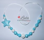 Collana allattamento stella bianco azzurro perla dentizione massaggiagengive bijoux neomamma idea regalo nascita battesimo baby shower