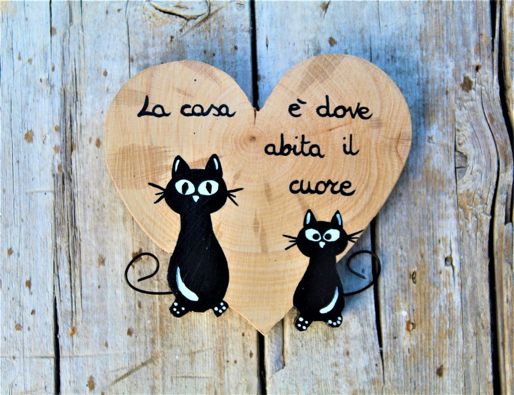 Cuore in legno con gatti seduti - Per la casa e per te - Decorare c