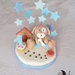 Cake topper cagnolino con cuccia e pappa con pioggia di stelle in scala di blu personalizzabile