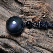 Collana unisex con ciondolo in vera ossidiana nera pietra dura naturale chakra cristalloterapia