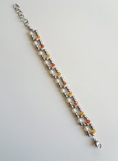 BRACCIALE Acciaio con Perle di Maiorca e Cristalli arancioni