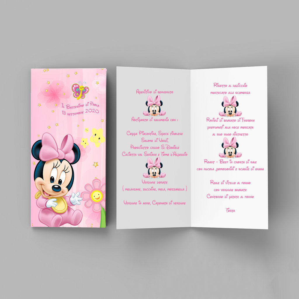 Menu Minnie Battesimo Nascita Compleanno Personalizzato Feste B Su Misshobby