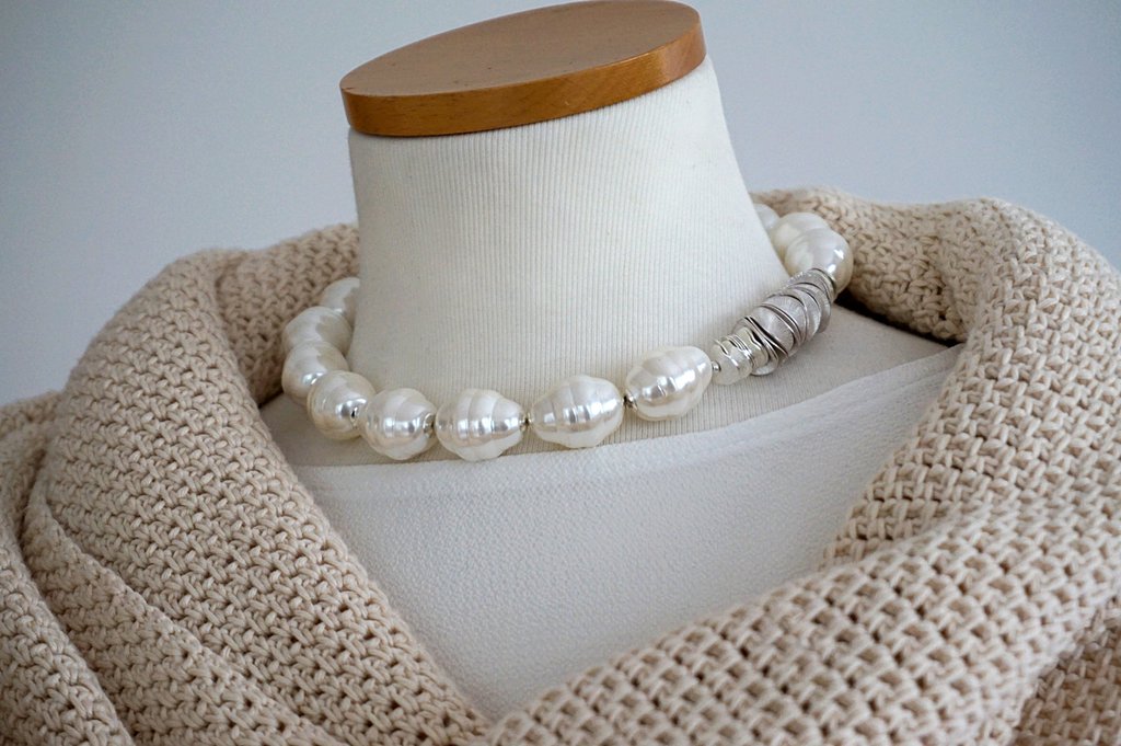 Collana Lunga Di Perle Bianche In Vetro, 150 Cm, Stile Vintage Anni '20, Accessorio Gatsby Per Donna