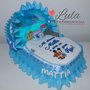 Torta di Pannolini Topolino culla carrozzina Pampers Baby Dry + bavaglino personalizzato