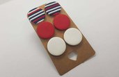 3 paia orecchini borchiette bottoncini bottoni blu rosso bianco colorati fimo rotondo pasta polimerica