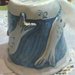 Bicchiere porta spazzolini, ultimo accessori set bagno blu con pesci in rilievo manufatto e dipinto a mano