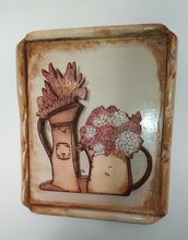 Quadro in legno con vasi di fiori