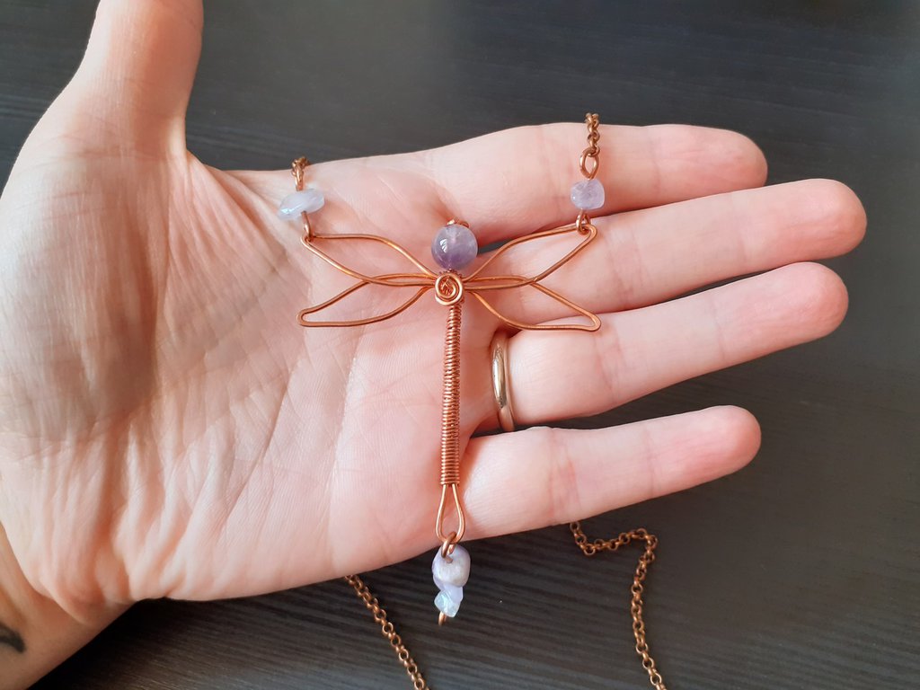 Collana Artigianale In Rame Con Ametista Africana Grezza, Lunghezza 18 Pollici Regolabile