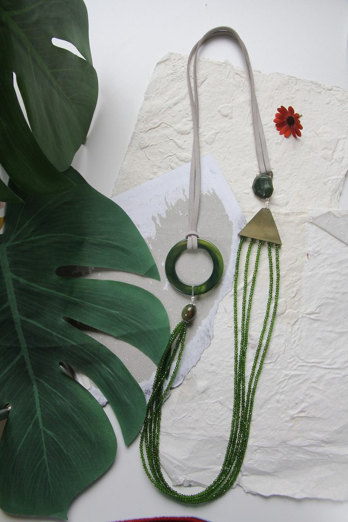 Avalaya Collana Lunga Geometrica Verde Lime Con Perline Di Legno - Stile Boho, Regolabile Fino A 90 Cm - Gioiello Etnico Donna