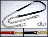 Tracolla per borsa lunga cm.85 - similpelle lucida impunturata , catena oro o argento, 4 varianti di colore a scelta 