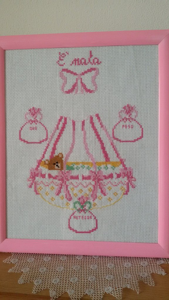 Quadretto bimba nascita ricamato a punto